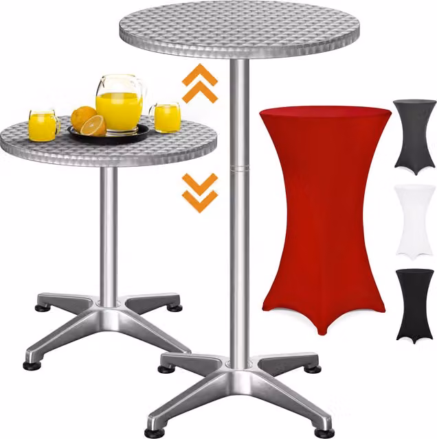 Tavolo alto Casaria argento con copertura rossa, regolabile in altezza, L: 115 cm, P: 60 cm, H: 60 cm