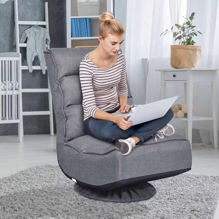 Sedia da gaming Costway girevole a 360° con schienale regolabile in 5 posizioni, Grigio