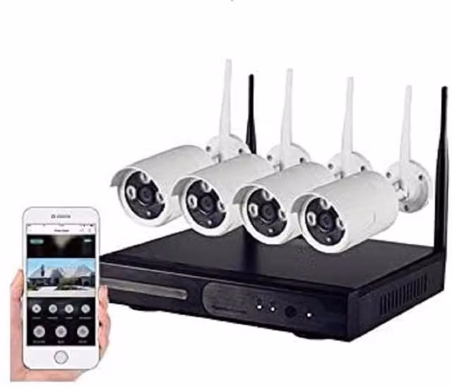 Kit di videosorveglianza Trade Shop con 4 telecamere NVR Full HD WiFi CW567, colore bianco