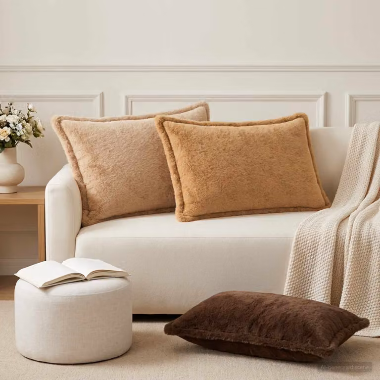 Set di 2 federe vidaXL HOUTEN in pelliccia sintetica color beige, L 50 cm x P 70 cm