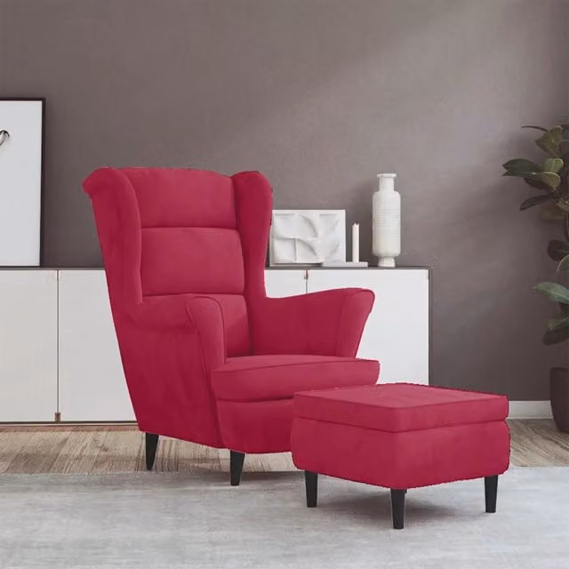 Poltrona relax con poggiapiedi integrato vidaXL in velluto rosso vino con struttura in legno