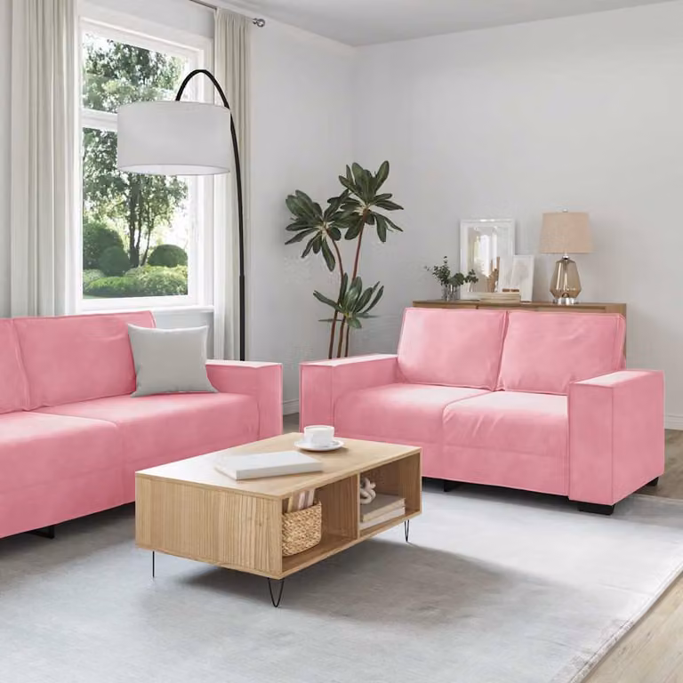 Set di 2 divani vidaXL in velluto rosa con cuscini, design moderno per soggiorno o ufficio