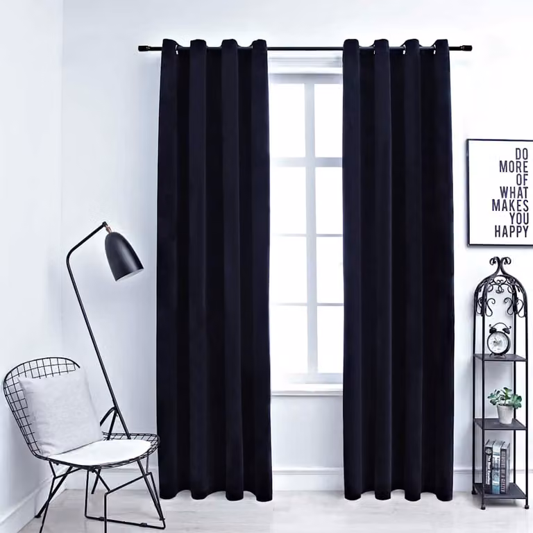 Set di 2 tende oscuranti vidaXL in velluto nero con anelli, L 140 cm x H 225 cm