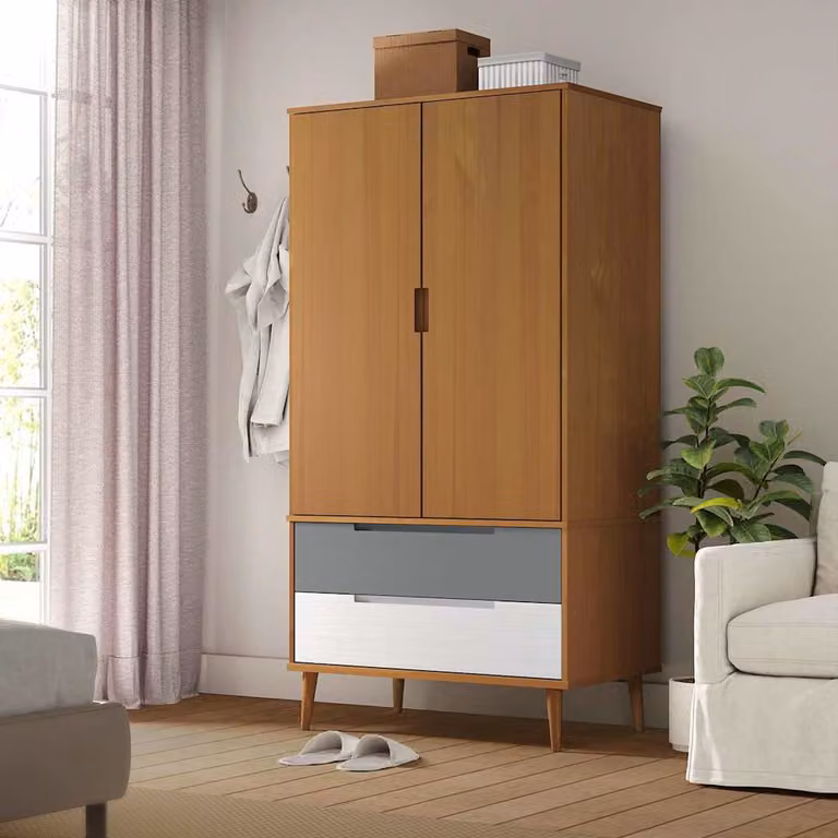 Armadio MOLDE vidaXL in legno di pino marrone con cassetti integrati L/P/H: 90 x 55 x 175 cm