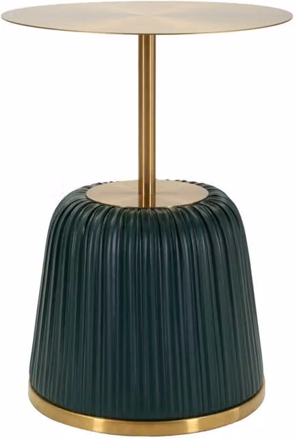 Tavolinetto Egle GIORDANOSHOP moderno in metallo e PU, colore grigio, verde e oro, Ø 40 x H 55 cm