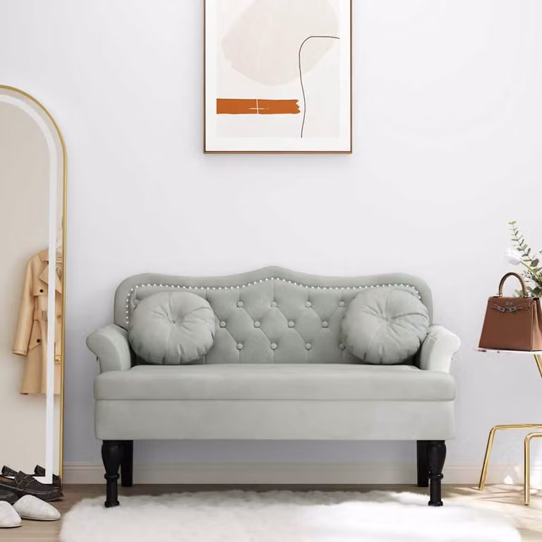 Panca con Cuscini vidaXL in Velluto Grigio con Braccioli L: 120,5 cm, P: 65 cm, H: 75 cm