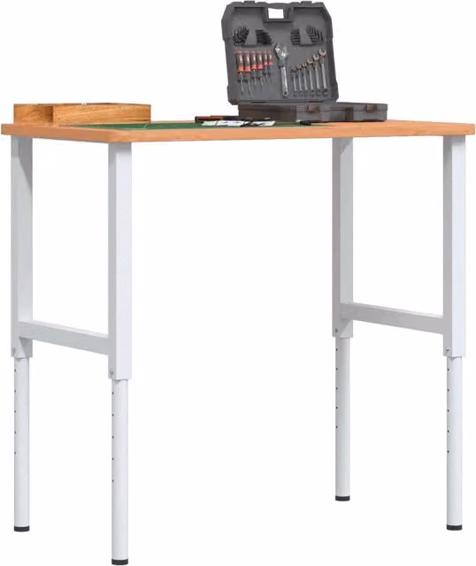 Banco da Lavoro Regolabile VIDAXL in Legno di Faggio e Metallo, L: 100 cm, P: 60 cm, H: 71,5-98 cm
