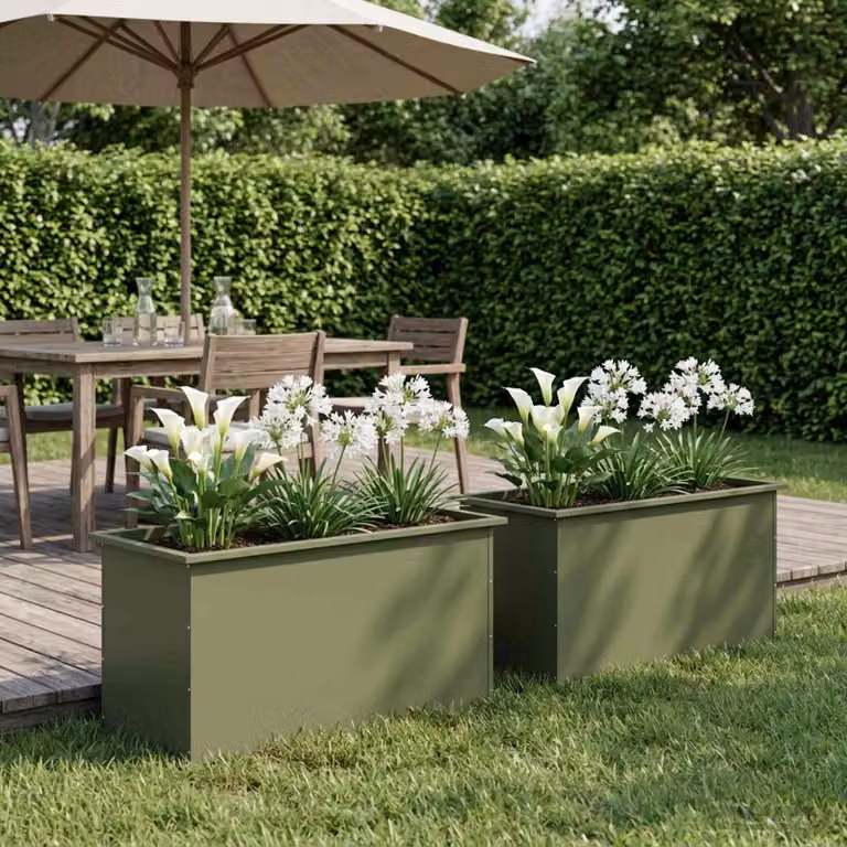 Set di 2 fioriere da giardino con LED vidaXL in acciaio, colore verde, L 100 x P 50 x H 48 cm