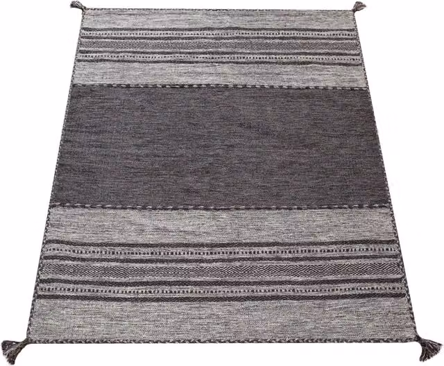 Tappeto Kilian grigio tessuto a mano in cotone con frange L: 290 cm, P: 200 cm