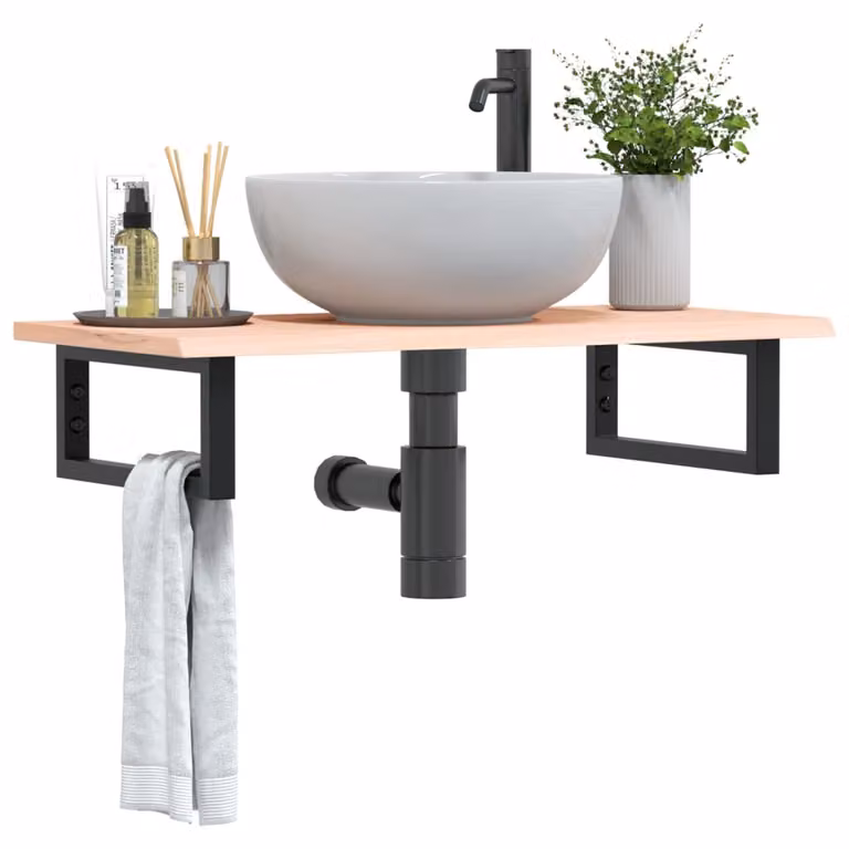 vidaXL Ripiano a Parete per Lavabo in Rovere e Metallo Nero e Marrone L: 80 cm, P: 40 cm, H: 17 cm