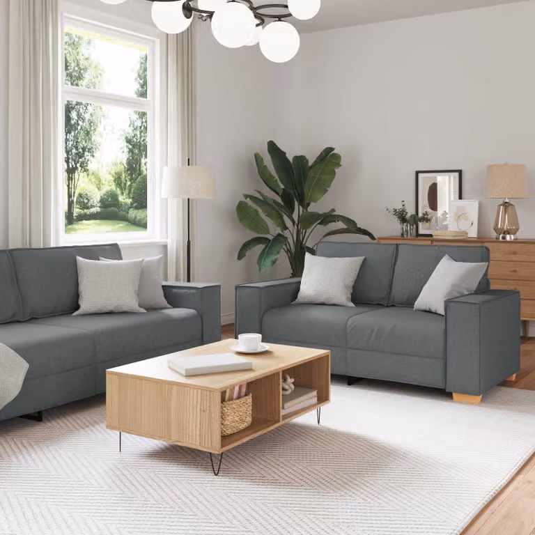 Set di divani vidaXL da 3 pezzi in tessuto grigio per soggiorno con design minimalista