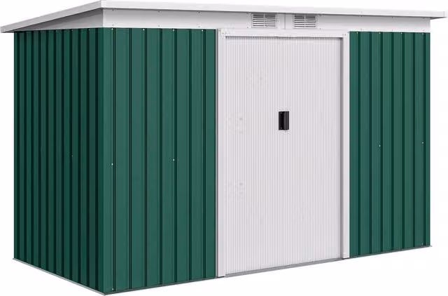 Casetta da giardino porta utensili Outsunny in acciaio galvanizzato con porte scorrevoli, Verde scuro, L: 280 cm, P: 130 cm, H: 172 cm