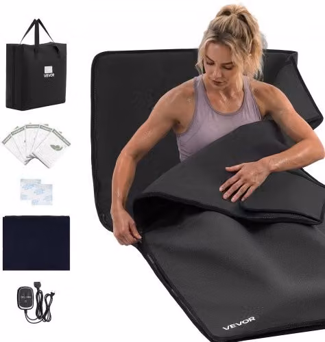 VEVOR Coperta Sauna a Infrarossi Portatile in Pelle PU, Nero, L 185 cm x P 90 cm, con Temperatura e Timer Regolabili