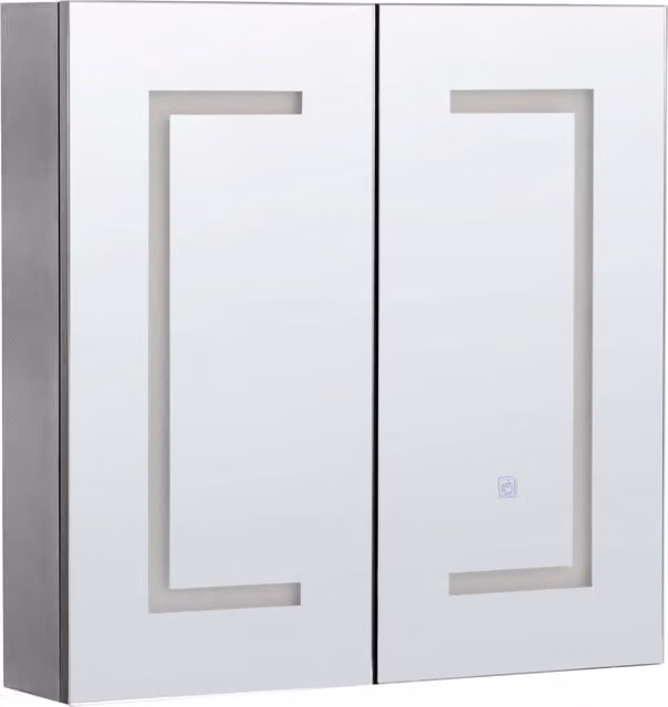 Mobile bagno Beliani moderno con ante in vetro, illuminazione LED integrata e ripiani interni, bianco e nero, L: 60 cm, P: 20 cm, H: 60 cm