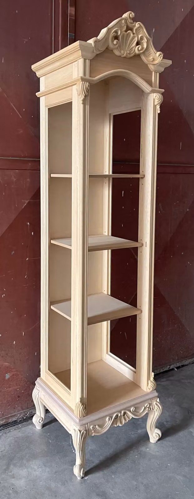 Libreria a giorno classica barocco Mobili 2G in legno di faggio e pino grezzo, 3 ripiani, L: 53 cm, P: 40 cm, H: 214 cm