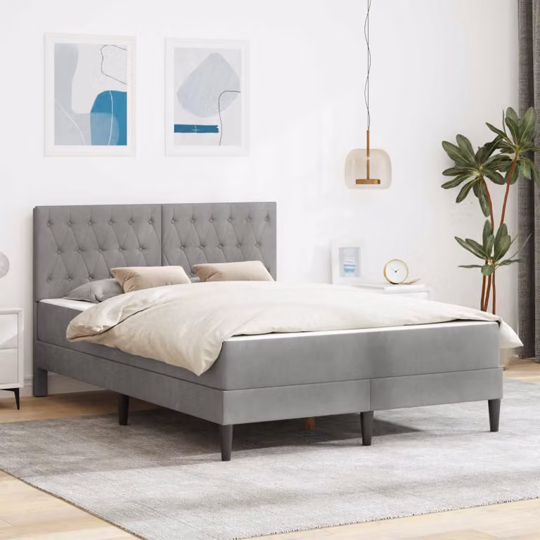 Letto imbottito con materasso vidaXL in velluto grigio L/P/H: 200 x 140 x 96 cm