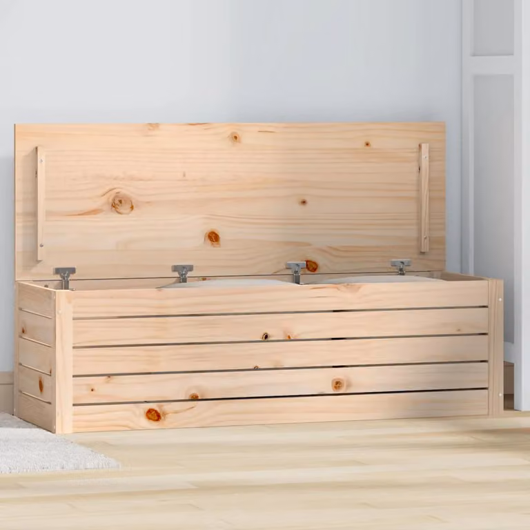 Contenitore portaoggetti vidaXL in legno massello di pino color beige e marrone, L 109 x P 36,5 x H 33 cm