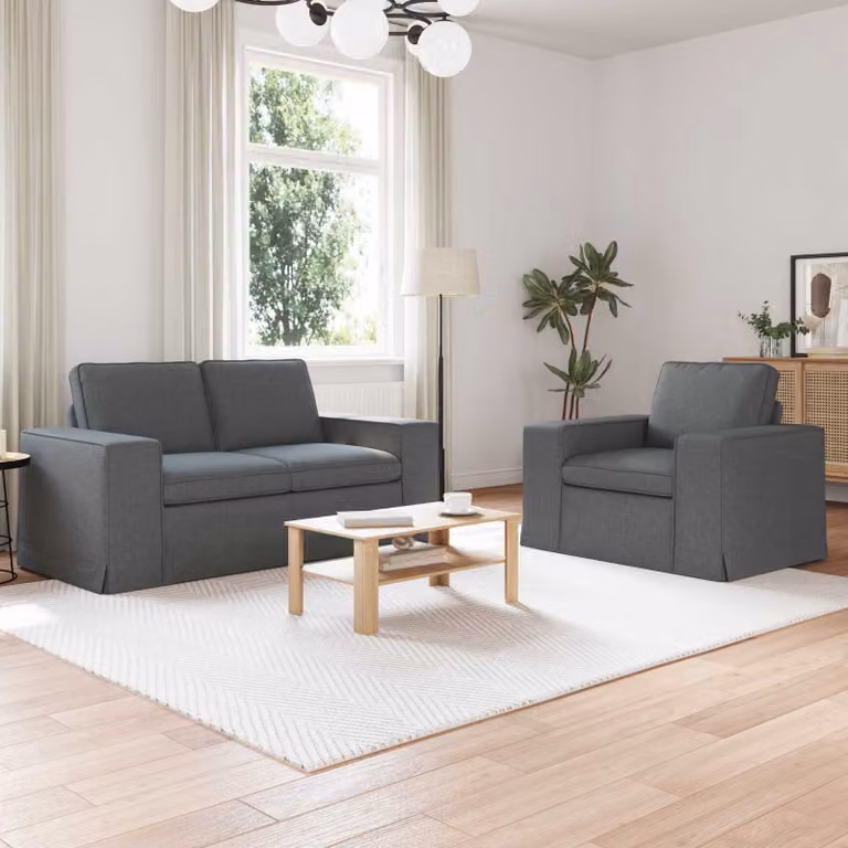 Set di 2 divani vidaXL moderni in tessuto grigio con struttura in metallo per soggiorno e camera da letto L/P/H: 182 x 80 x 82 cm