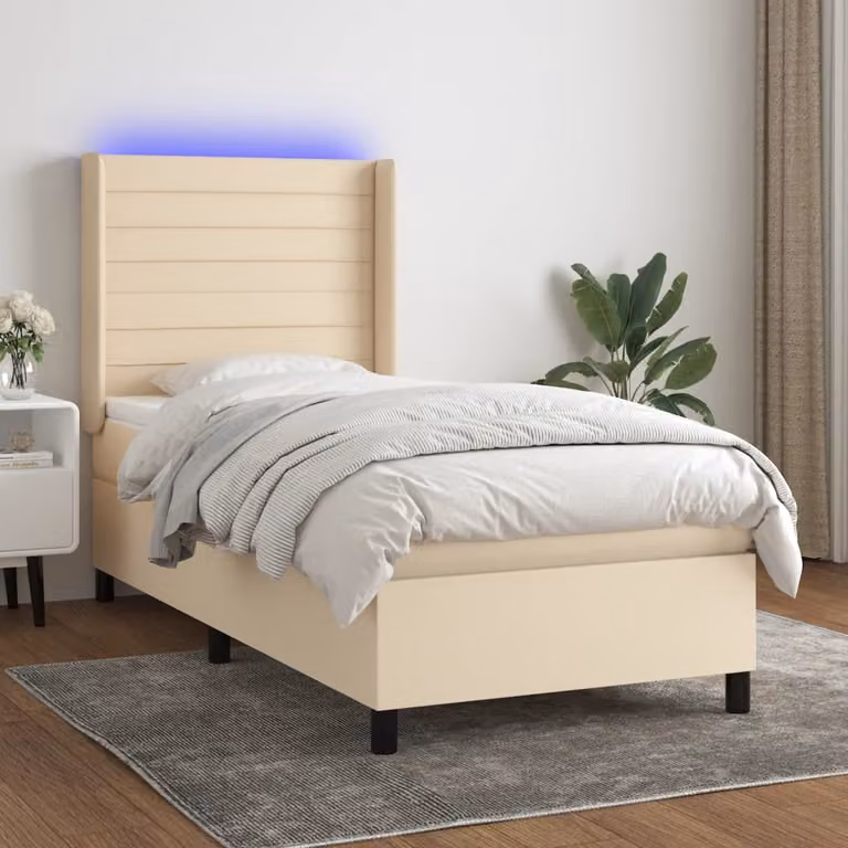Letto a Molle con Materasso e Illuminazione LED vidaXL in Tessuto Beige e Bianco, L/P/H: 90 x 200 x 128 cm