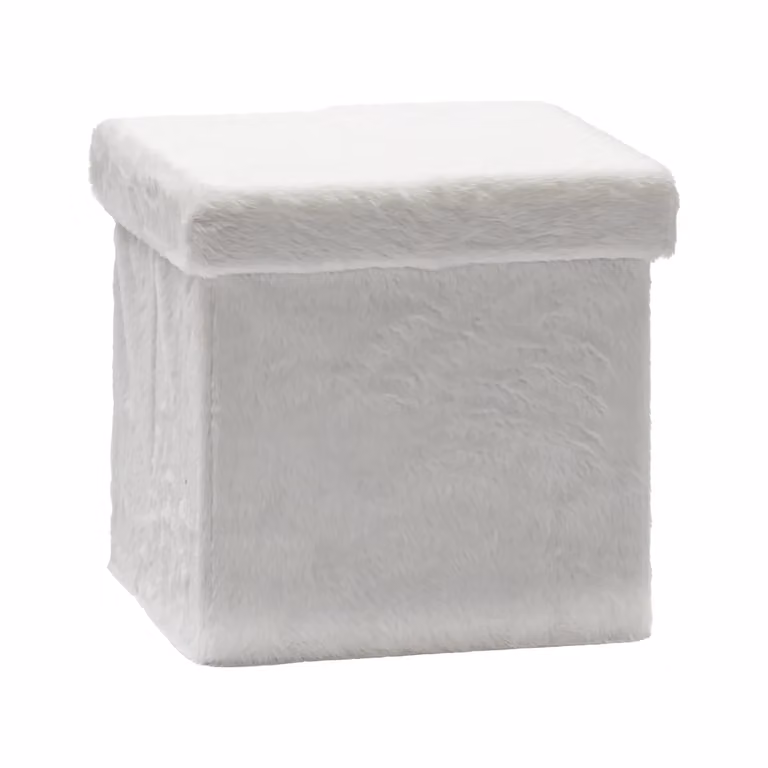 Vestiamo Casa Pouf Contenitore Richiudibile in Pelliccia Sintetica Bianco H x L x P: 38 x 38 x 38 cm