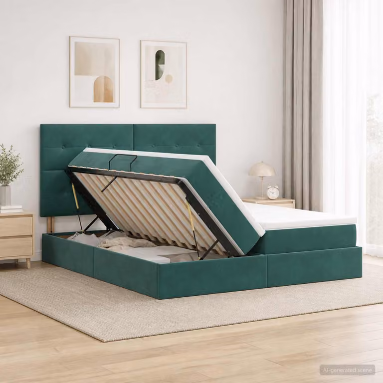 Letto con contenitore vidaXL in velluto verde scuro L/P: 180 x 200 cm