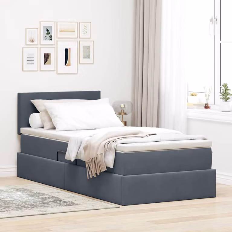 Letto con contenitore e illuminazione LED vidaXL in velluto grigio, L/P/H: 190 x 90 cm