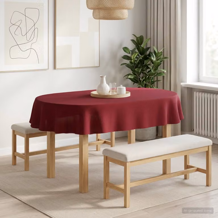 Tovaglia da Tavolo Ovale vidaXL in Poliestere, Colore Rosso Vino, Lavabile in Lavatrice, Idrorepellente e Antitaccha, L: 160 cm x P: 220 cm
