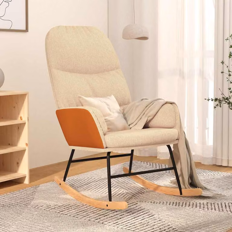 Sedia a dondolo vidaXL in tessuto beige con braccioli e struttura in legno e metallo in stile scandinavo
