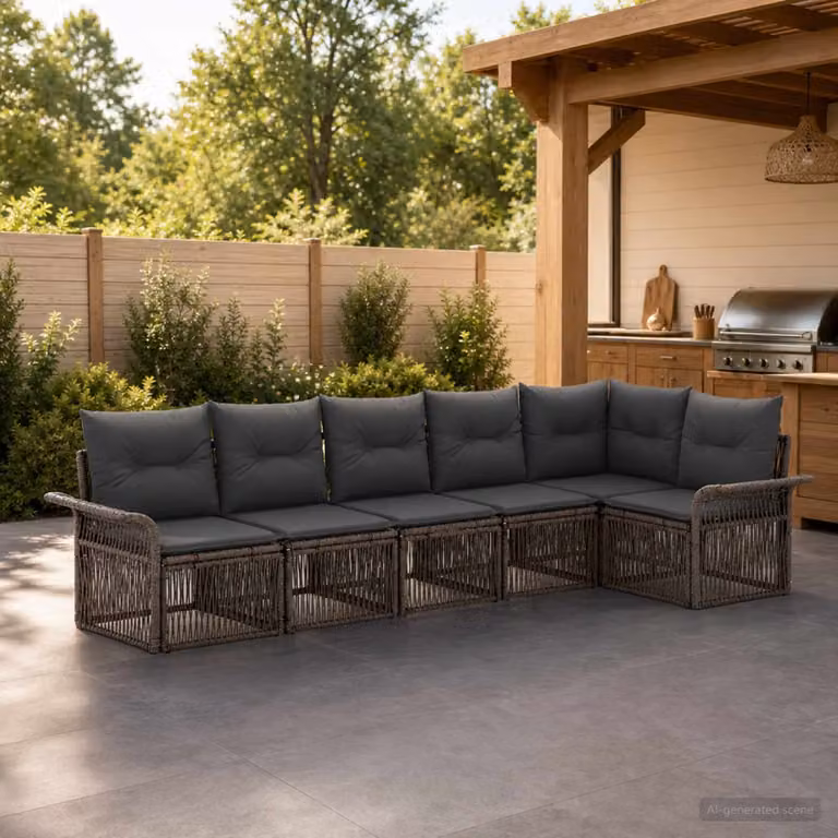 Set Divano da Giardino vidaXL 6 pz a Forma a L Grigio con Cuscini Imbottiti e Struttura in Metallo