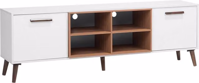 Mobile TV moderno BELIANI bianco e legno scuro con 2 ripiani, L: 180 cm, P: 40 cm, H: 60 cm