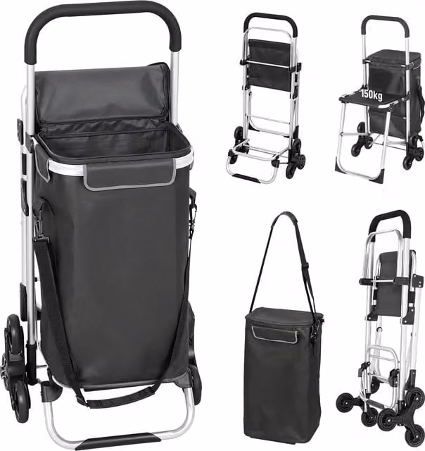 Carrello della spesa HOMCOM da 40 L con sedile e telaio in alluminio, grigio scuro
