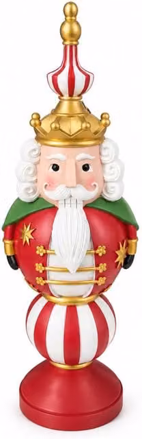 Statuetta Natalizia Saint Joy in Resina con Babbo Natale e Schiaccianoci, Colori Bianco, Oro o Rosso, Altezza: 76 cm