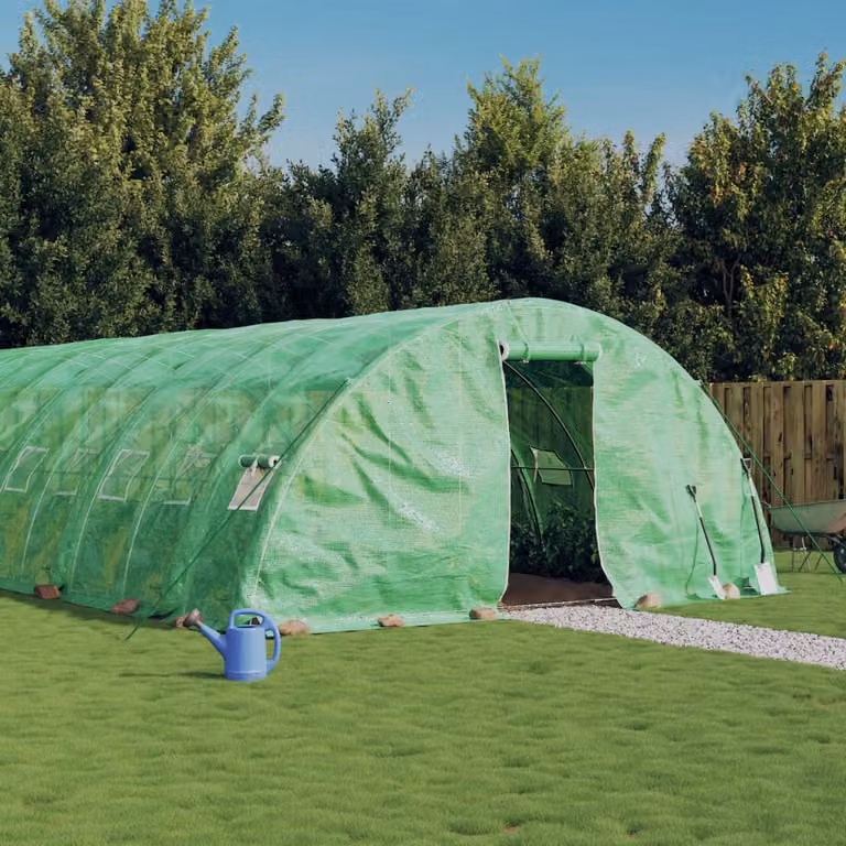 Serra vidaXL con telaio in acciaio galvanizzato verde e copertura in policarbonato, 120 m², L: 24 m, P: 5 m, H: 2,3 m