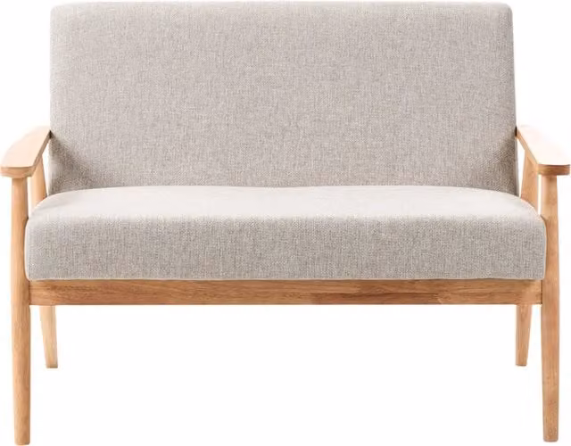 Divano da salotto a 2 posti BELIANI in tessuto grigio e marrone con struttura in legno stile mid-century L: 111 cm, P: 79 cm, H: 72 cm
