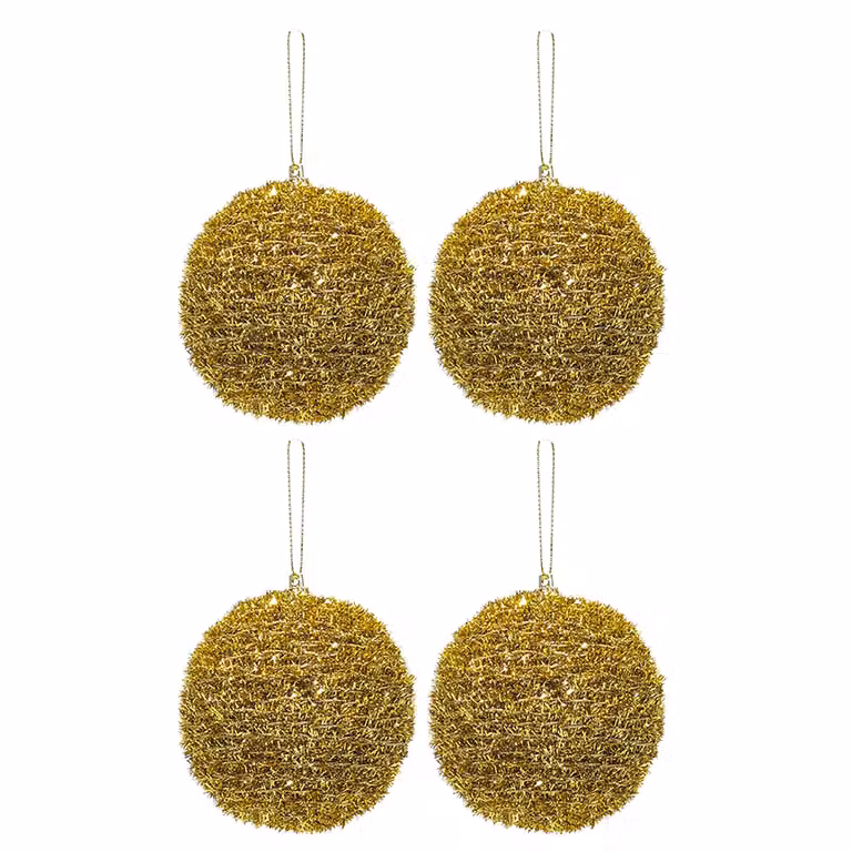 Set di 4 palline di Natale VESTIAMO CASA oro glitterate, diametro: 10 cm