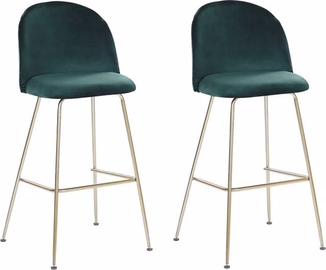 Set di 2 sedie da bar BELIANI in velluto verde con struttura in acciaio dorato per cucina e sala da pranzo