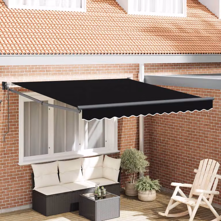 Tenda retrattile vidaXL con bracci pieghevoli in poliestere e metallo, colore nero, L: 350 cm x P: 250 cm