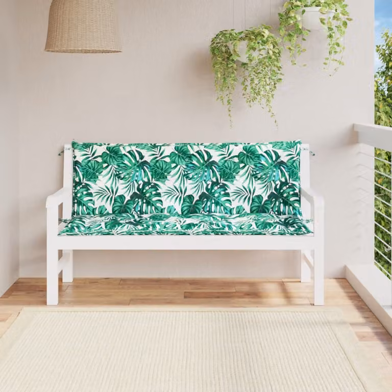 Set di 2 cuscini per panca da giardino vidaXL con decorazione a foglie, colore verde, in tessuto Oxford impermeabile e traspirante, L 150 cm x P 50 cm x H 7 cm
