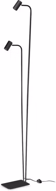 Lampada da terra Ideal Lux Ginger in metallo nero, dimmerabile con 2 luci GU10, altezza: 211,5 cm