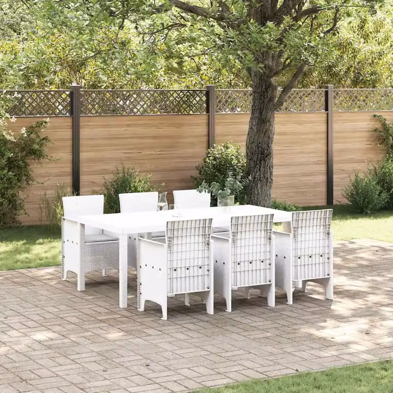 Set da pranzo per giardino e terrazza vidaXL in 7 pezzi bianco moderno in polipropilene