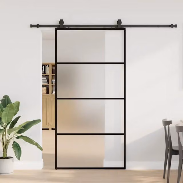 Porta Scorrevole Moderna VIDAXL in Vetro Trasparente con Ferramenta Nera L: 102 cm, H: 205 cm