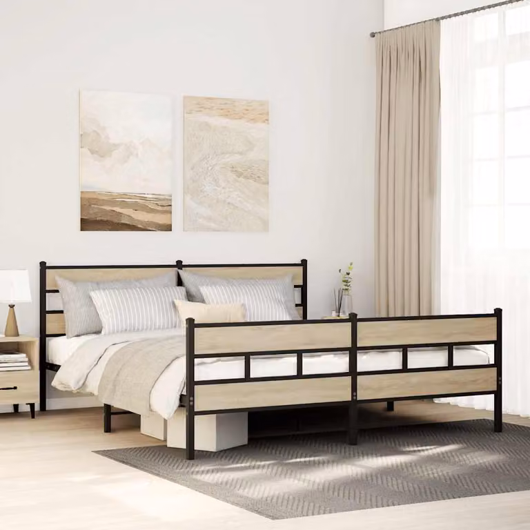 vidaXL Giroletto in Metallo e Legno Rovere Sonoma Marrone L/P/H: 180 x 200 x 91.5 cm