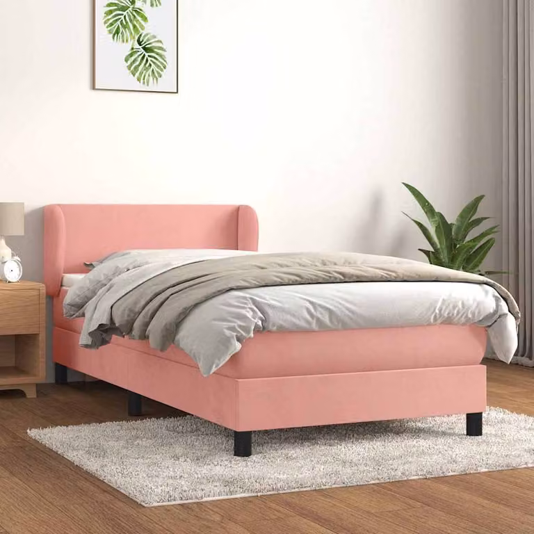 vidaXL Giroletto a Molle con Materasso Ibrido in Velluto Rosa e Bianco L/P/H: 190 x 90 x 88 cm