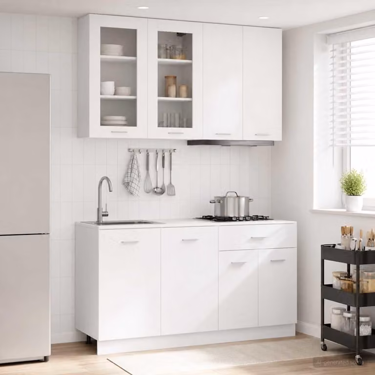 vidaXL Unità Cucina LYON Moderna in MDF Bianco con Ante in Vetro, 4 Pezzi