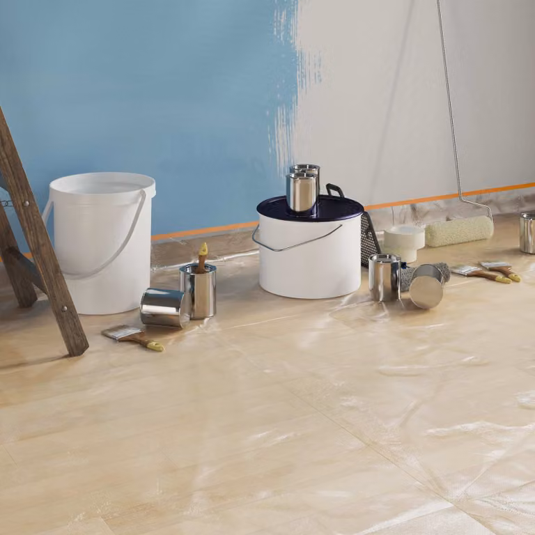 Set di 6 teli protettivi per polvere vidaXL in plastica trasparente con nastro adesivo, L: 240 cm x P: 240 cm