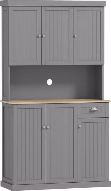 Credenza da cucina HOMCOM in stile rustico con mensole regolabili, Bianco e Grigio, L: 101 cm, P: 39 cm, H: 180 cm