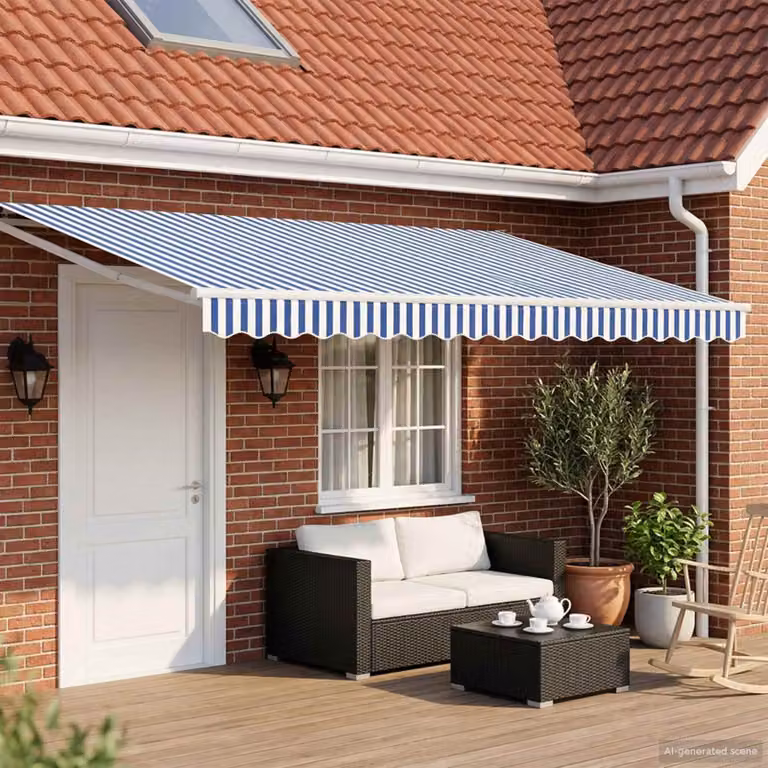 Tettuccio elettrico retrattile vidaXL blu e bianco, L: 4 m x P: 3 m
