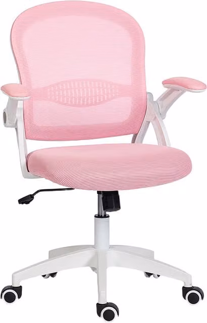 Sedia da ufficio ergonomica e regolabile Vinsetto Aosom con schienale a rete e seduta imbottita, Rosa, L: 61.5 cm, P: 65.5 cm, H: 88-97.5 cm