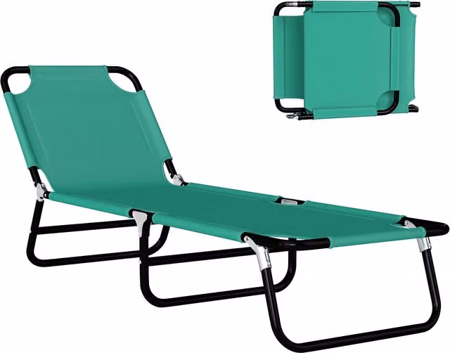 Sdraio da giardino e piscina Outsunny pieghevole in textilene verde con schienale reclinabile su 4 posizioni, L 190 x P 56 x H 28 cm