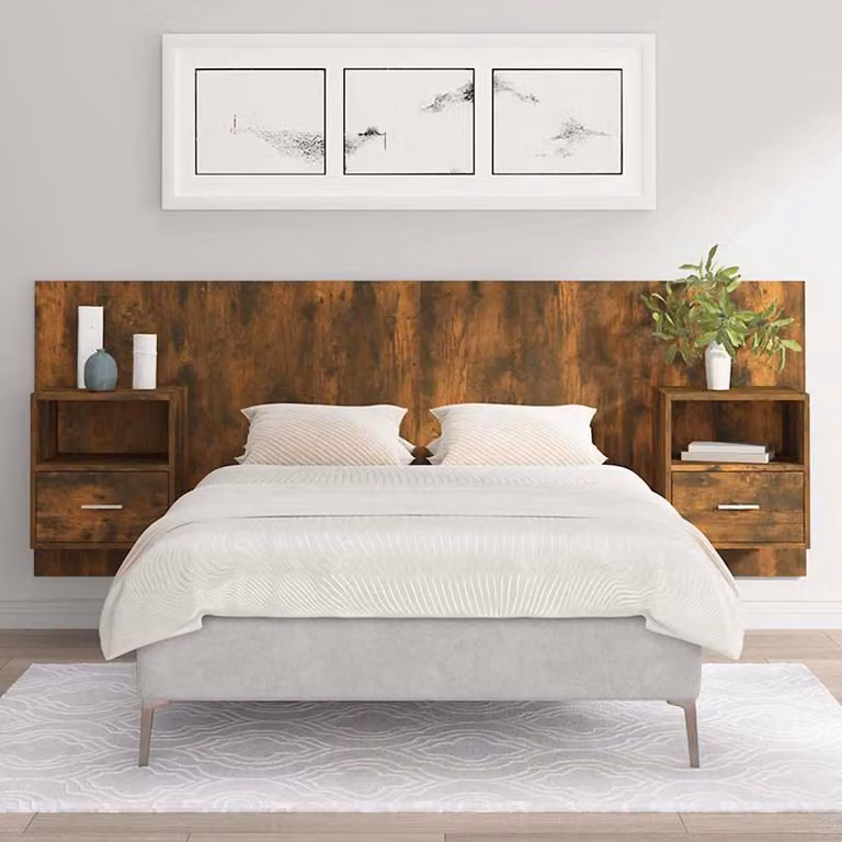 vidaXL Testiera Letto con Comodini Integrati in Legno Rovere Fumo L: 120 cm, P: 80 cm, H: 80 cm